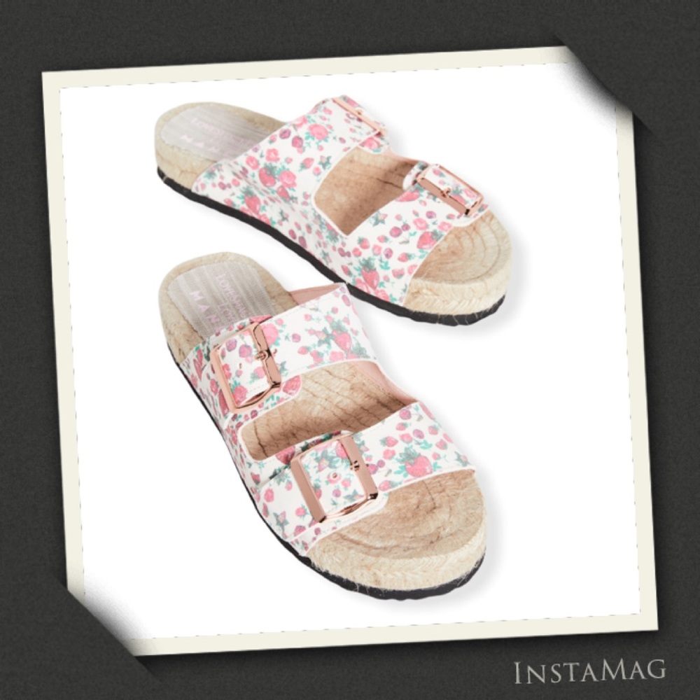 MANEBI x LOVESHACKFANCY Strawberry Floral Print Leather Espadrille Sandals